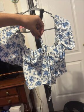 Blue Floral Crop Top - Unbranded